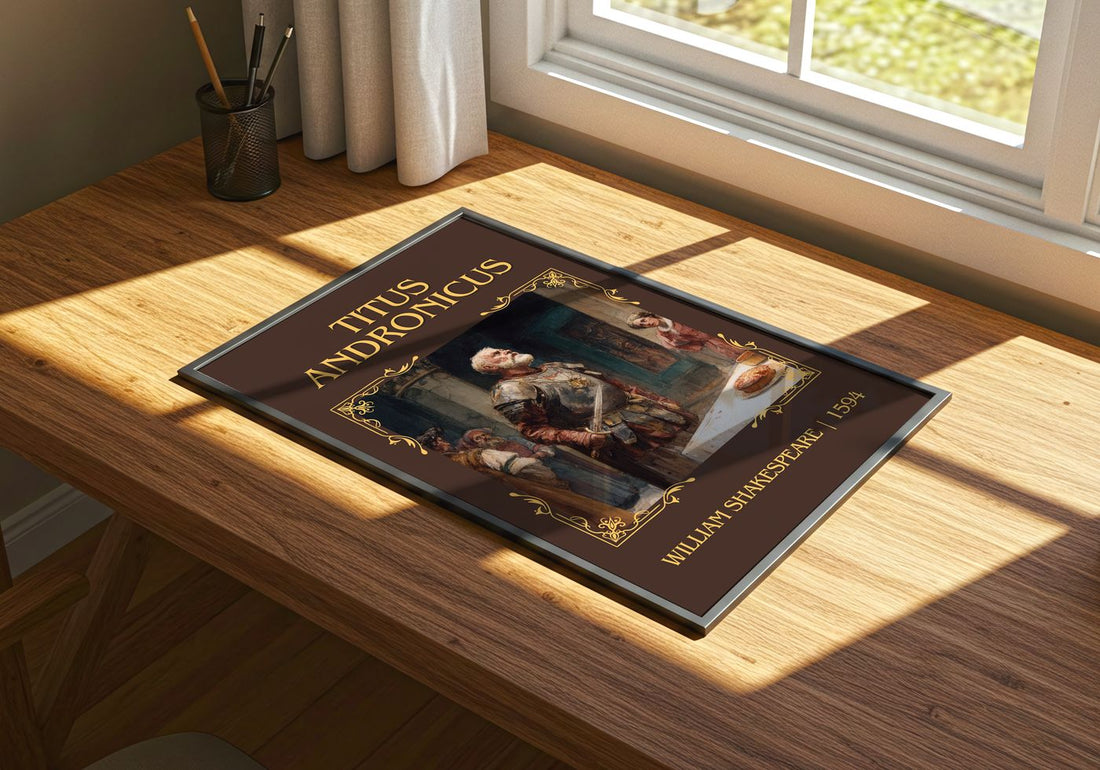 Titus Andronicus Classic Book Art Print by William Shakespeare – print on a sunlit desk