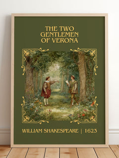 Two Gentlemen Of Verona Classic Book Art Print by William Shakespeare – framed print leaning on a wooden floor
