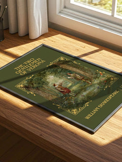Two Gentlemen Of Verona Classic Book Art Print by William Shakespeare – print on a sunlit desk