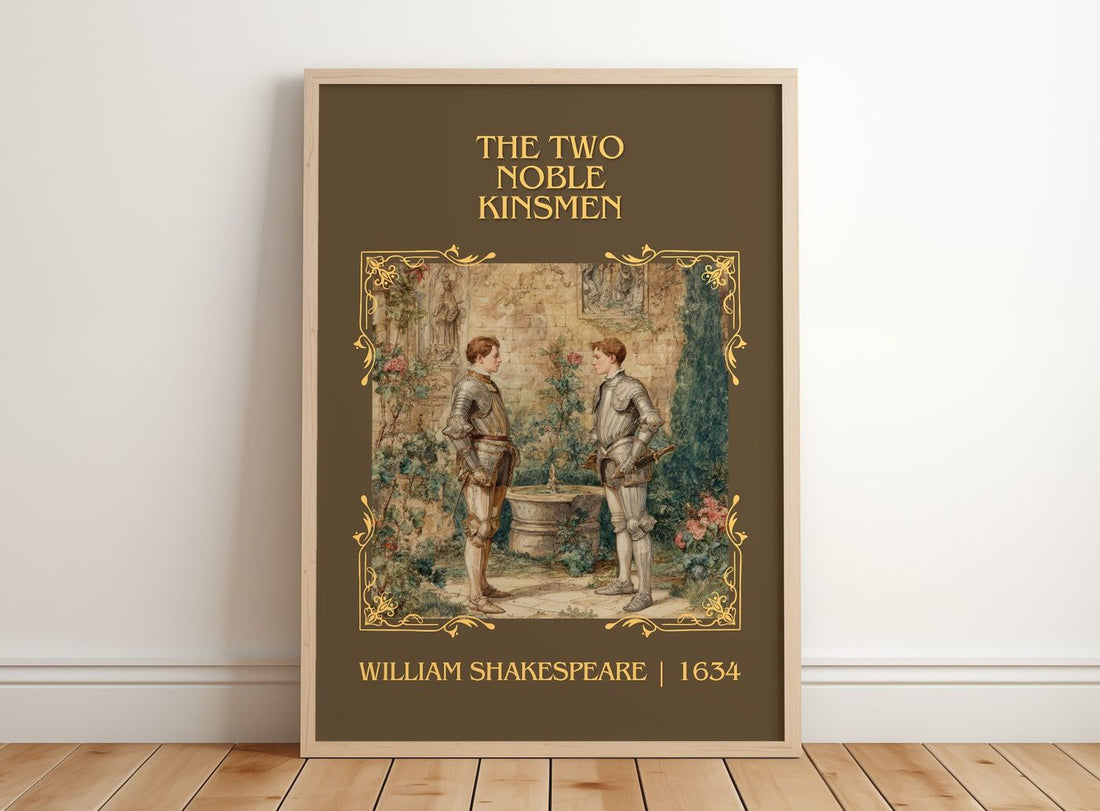 The Two Noble Kinsmen Classic Book Art Print by William Shakespeare – framed print leaning on a wooden floor