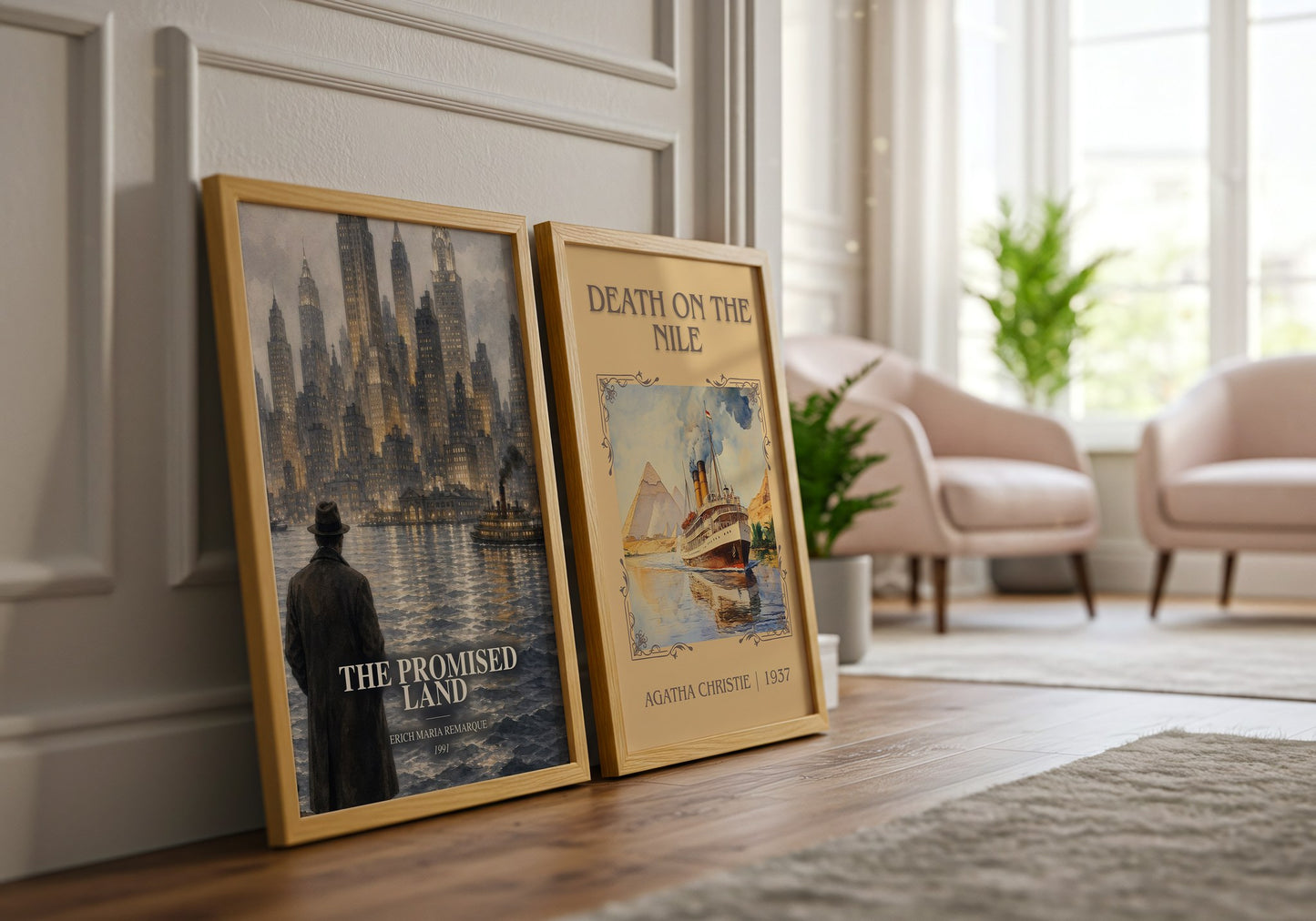 The Promised Land watercolour print framed by window – literary home decor