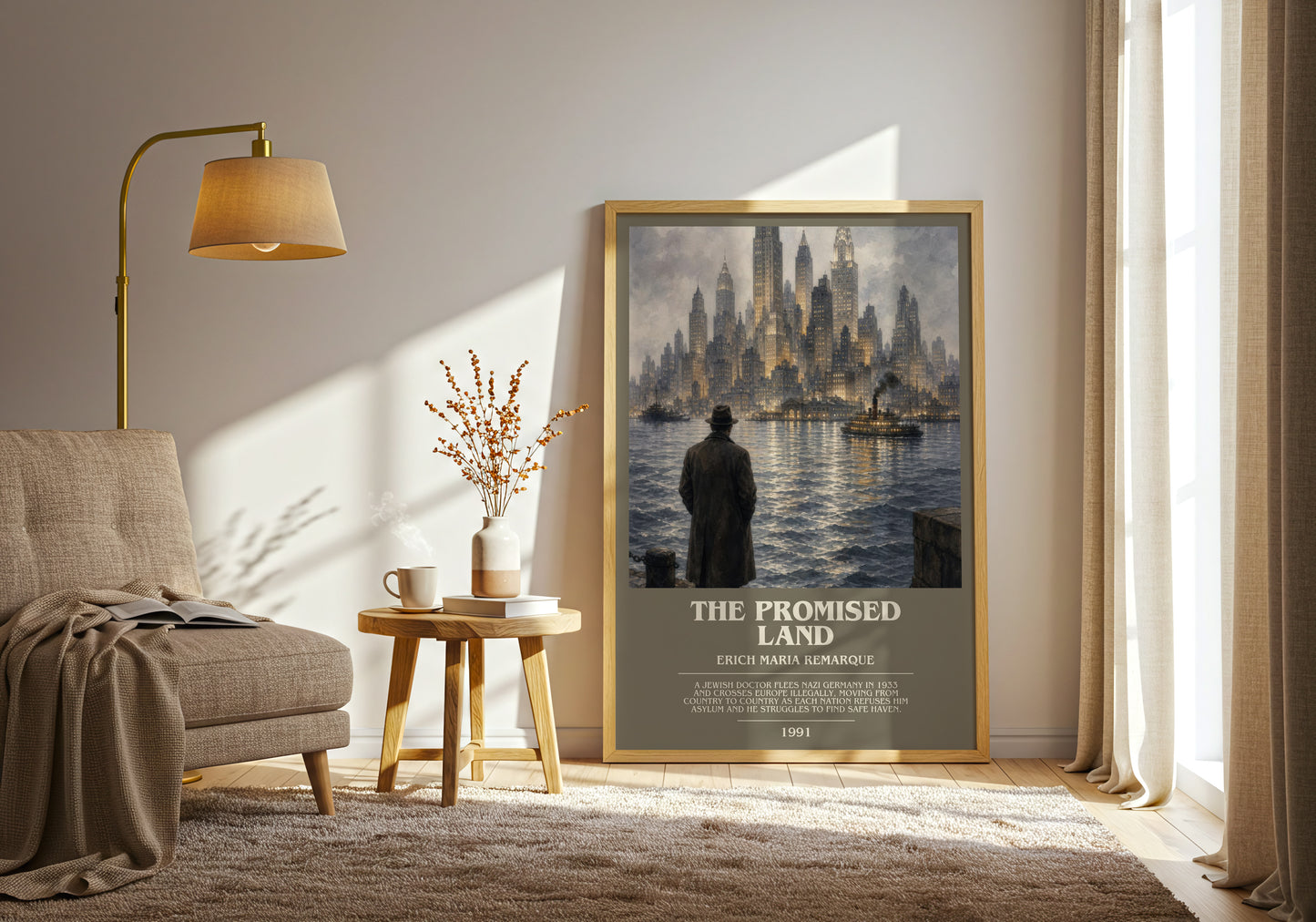 The Promised Land bookish print on bookshelf – Erich Maria Remarque fan gift