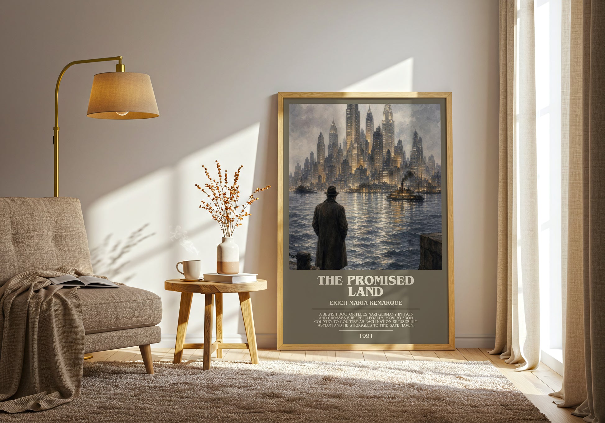 The Promised Land bookish print on bookshelf – Erich Maria Remarque fan gift