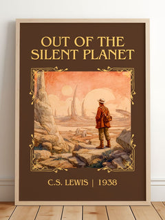 Out Of The Silent Planet Classic Book Art Print by C.S. Lewis – framed print leaning on a wooden floor