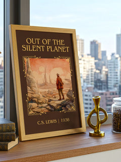Out Of The Silent Planet Classic Book Art Print by C.S. Lewis – framed print on a city-view windowsill