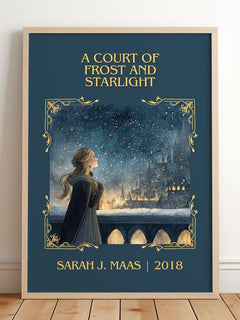 A Court Of Frost And Starlight Classic Book Art Print by Sarah J. Maas – framed print leaning on a wooden floor