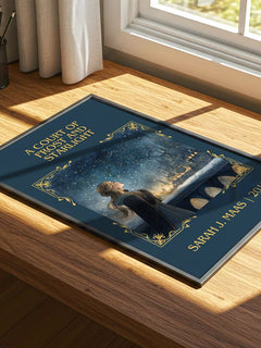 A Court Of Frost And Starlight Classic Book Art Print by Sarah J. Maas – print on a sunlit desk