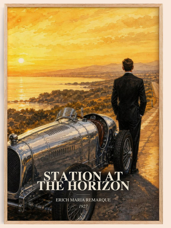 Station At The Horizon watercolour book poster by Erich Maria Remarque – framed literary art print