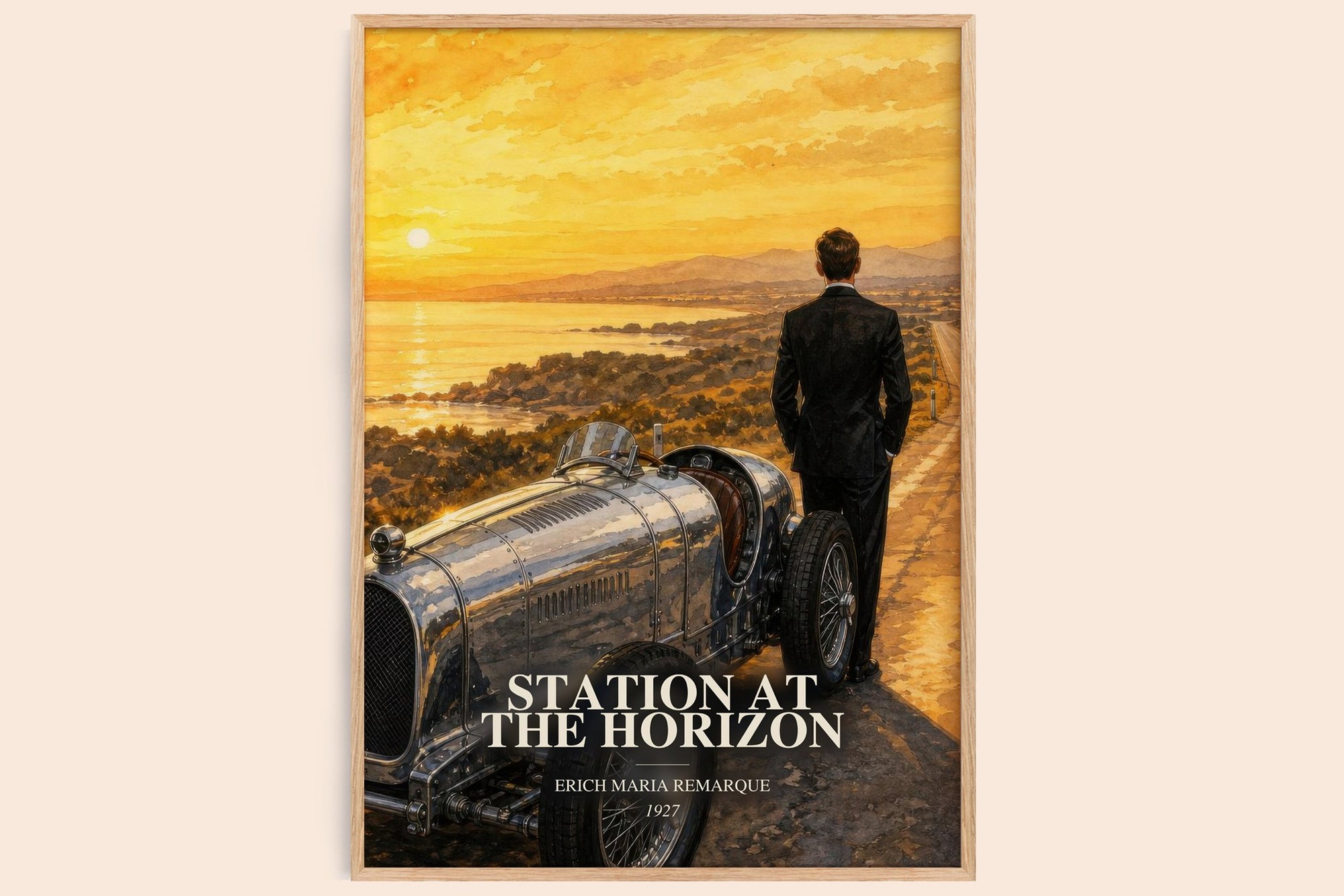 Station At The Horizon watercolour book poster by Erich Maria Remarque – framed literary art print