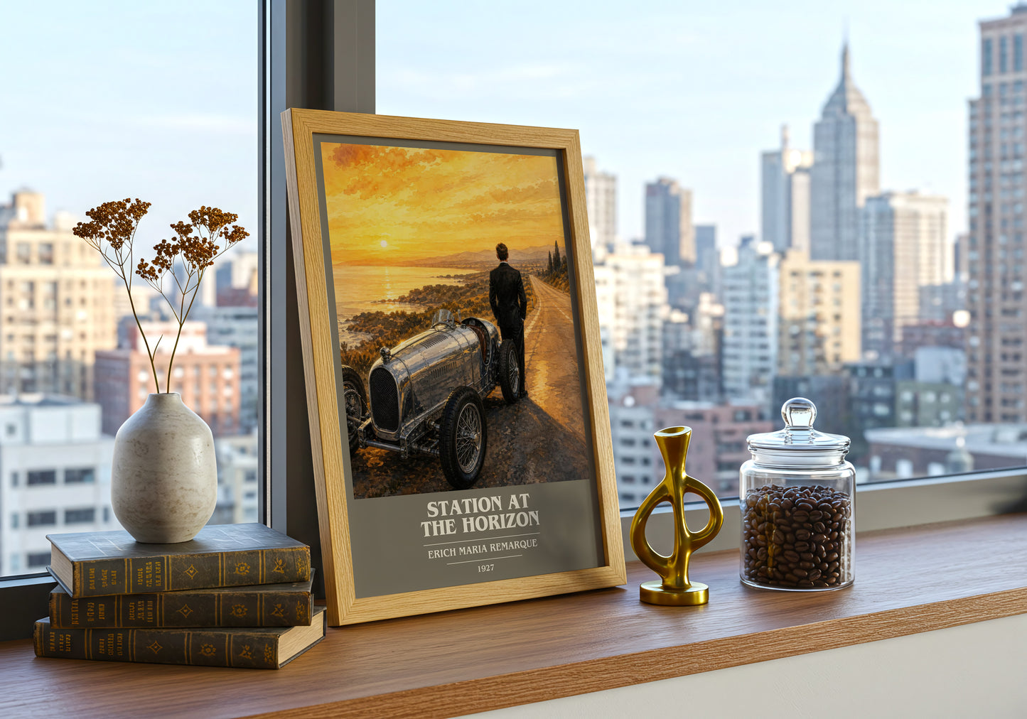 Station At The Horizon book cover print framed by window – literary home decor