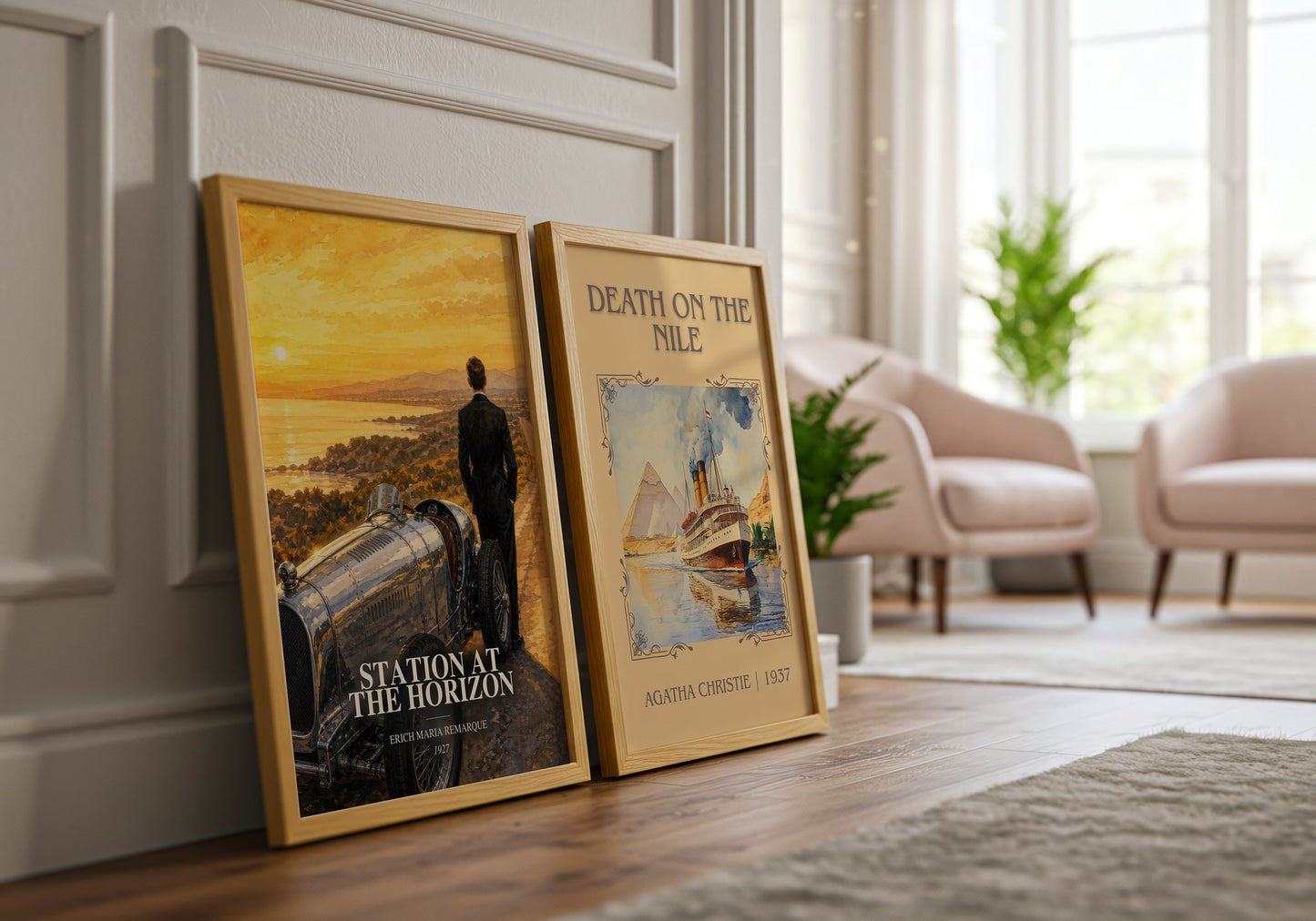 Station At The Horizon watercolour print framed by window – literary home decor