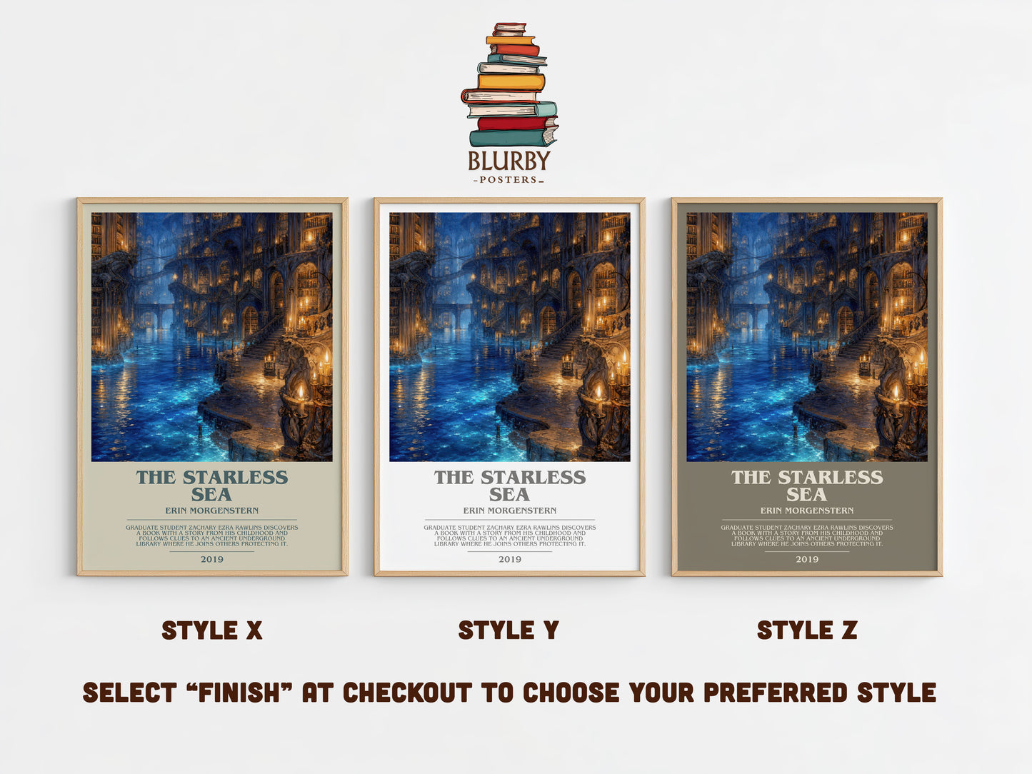The Starless Sea bookish print in frame leaning in hallway – fantasy wall art