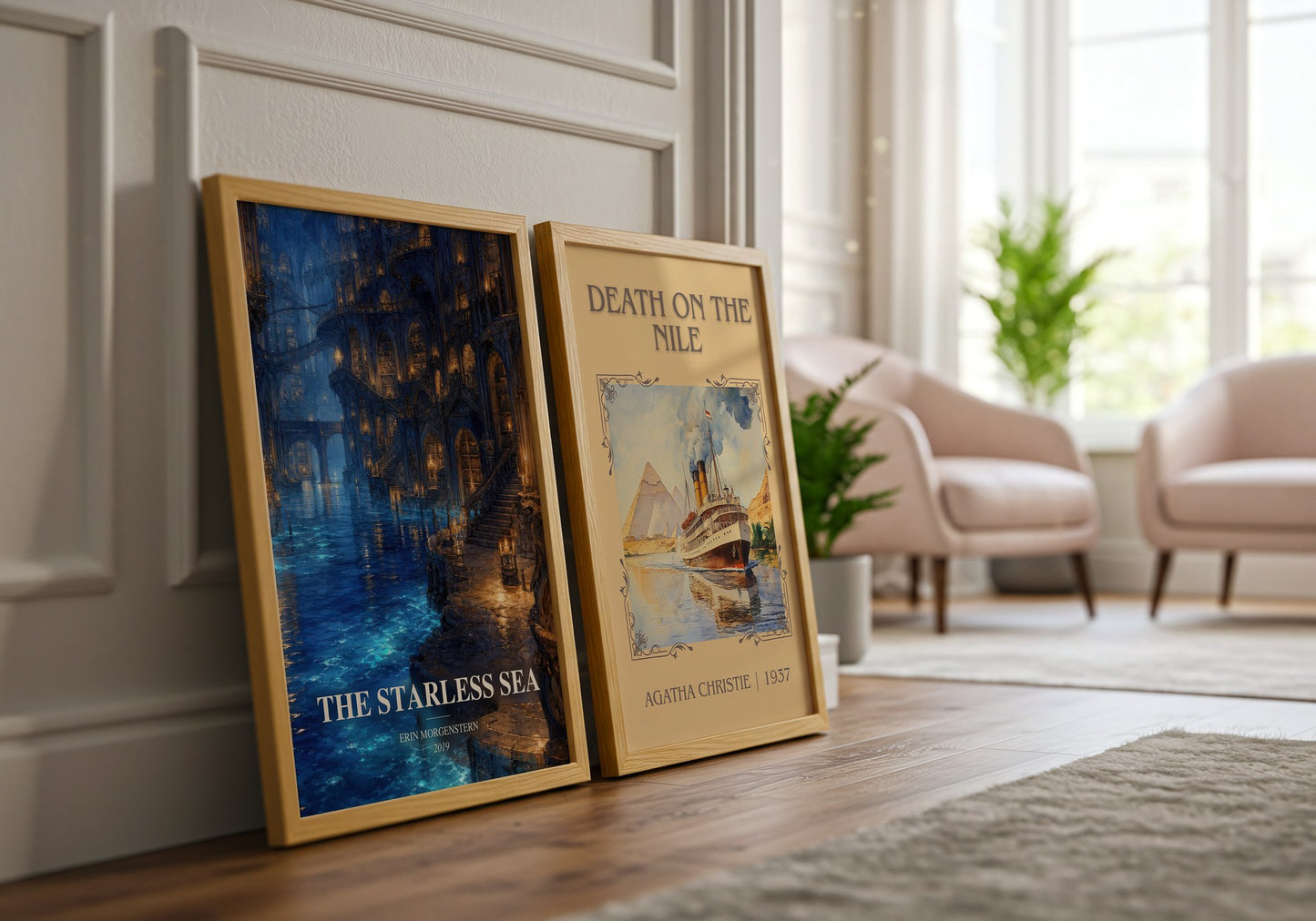 The Starless Sea watercolour print framed by window – literary home decor