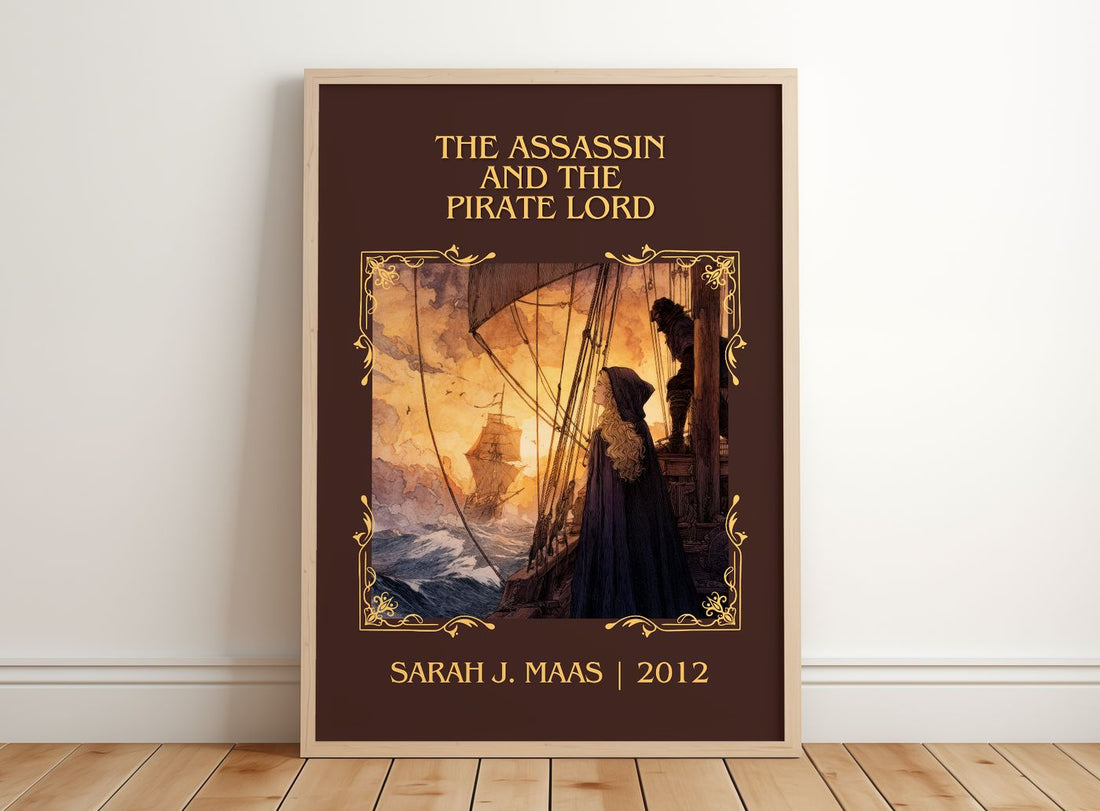 Assassin And The Pirate Lord Classic Book Art Print by Sarah J. Maas – framed print leaning on a wooden floor