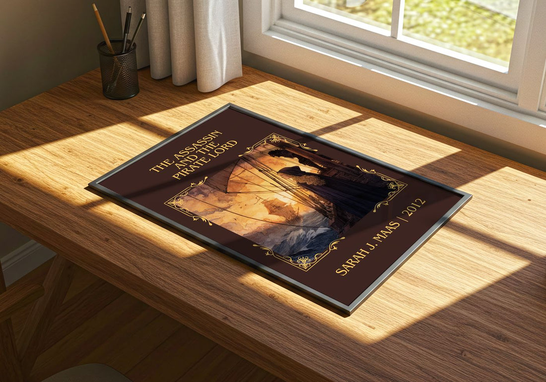 Assassin And The Pirate Lord Classic Book Art Print by Sarah J. Maas – print on a sunlit desk