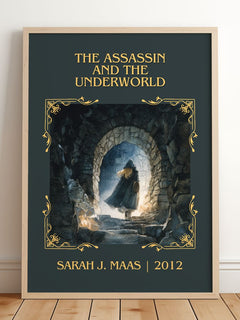 Assassin And The Underworld Classic Book Art Print by Sarah J. Maas – framed print leaning on a wooden floor
