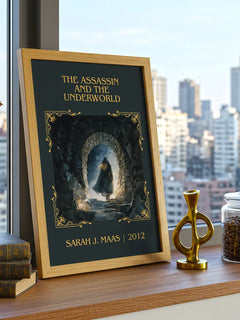 Assassin And The Underworld Classic Book Art Print by Sarah J. Maas – framed print on a city-view windowsill