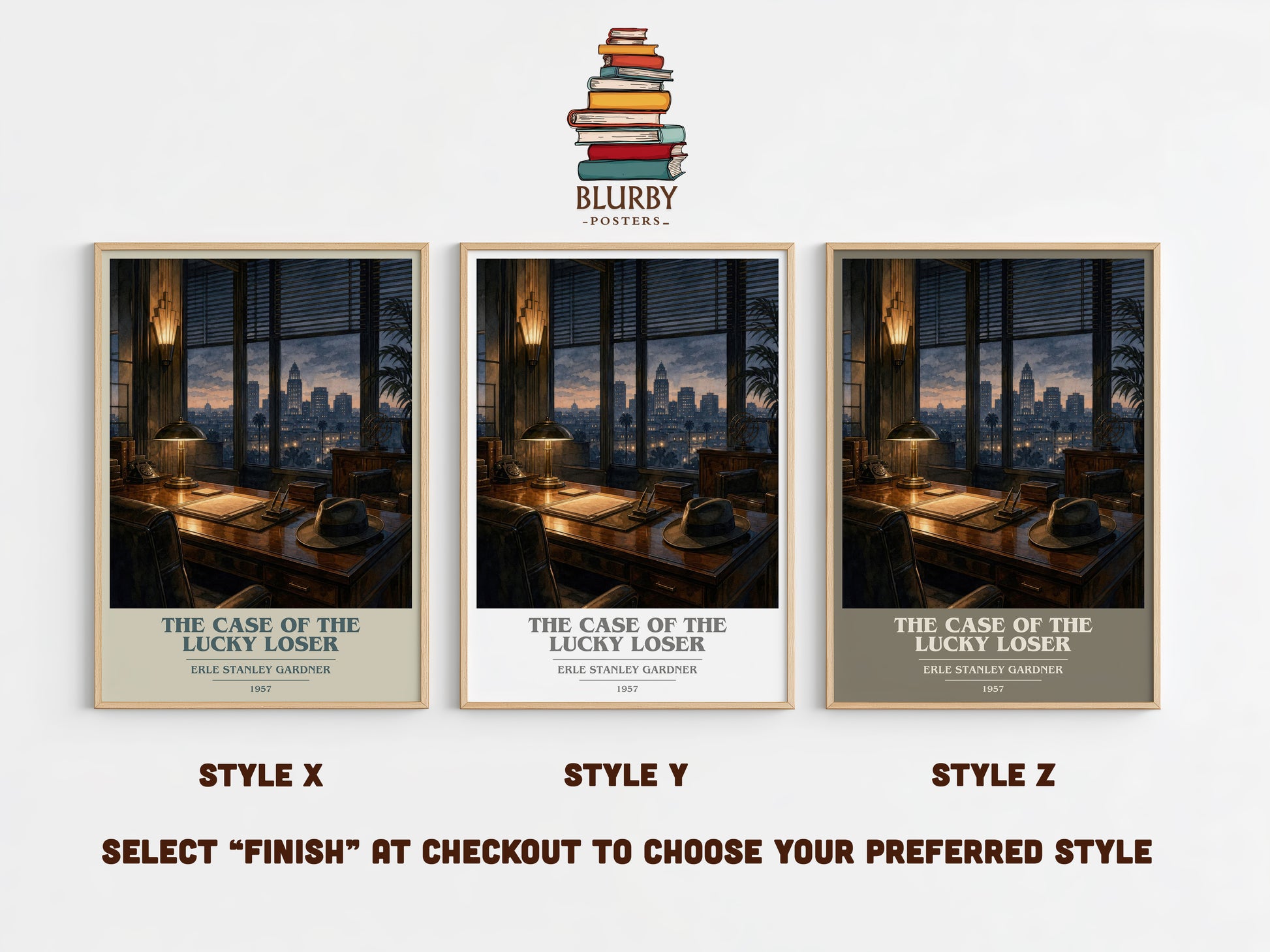 The Case Of The Lucky Loser book cover print in frame leaning in hallway – mystery wall art