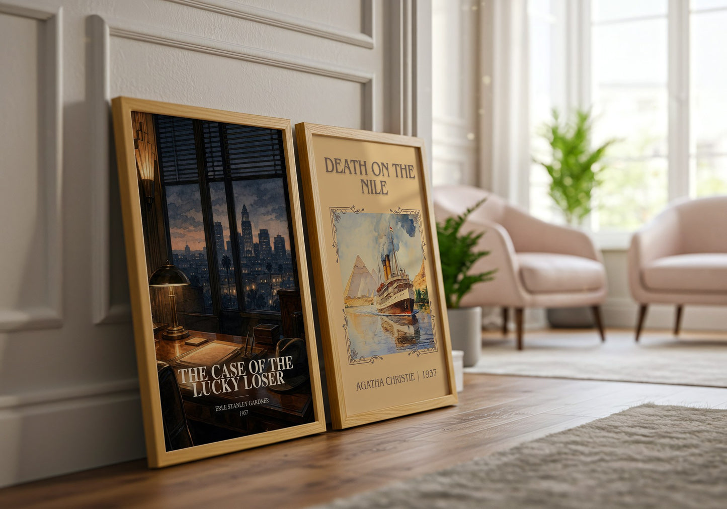 The Case Of The Lucky Loser watercolour print framed by window – literary home decor