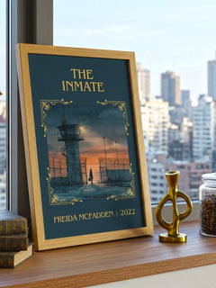 The Inmate Classic Book Art Print by Freida McFadden – framed print on a city-view windowsill