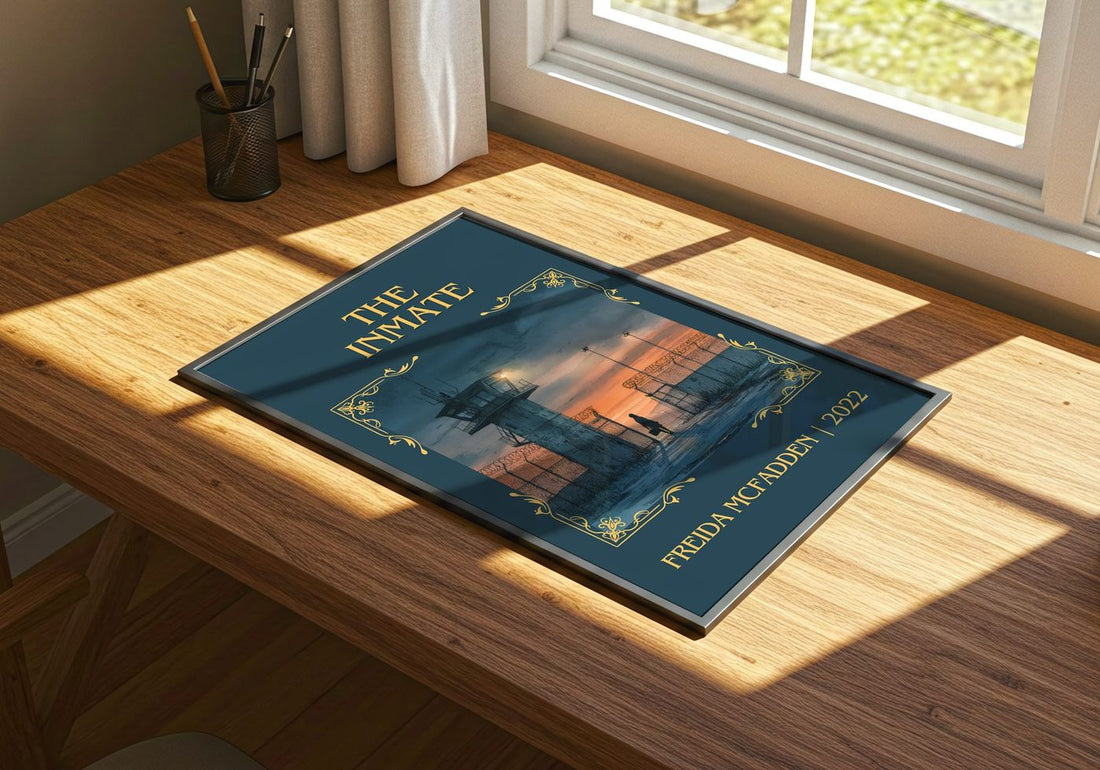 The Inmate Classic Book Art Print by Freida McFadden – print on a sunlit desk