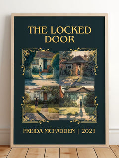 The Locked Door Classic Book Art Print by Freida McFadden – framed print leaning on a wooden floor