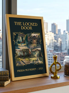 The Locked Door Classic Book Art Print by Freida McFadden – framed print on a city-view windowsill