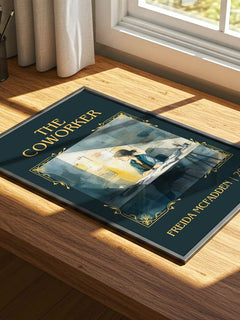 The Coworker Classic Book Art Print by Freida McFadden – print on a sunlit desk
