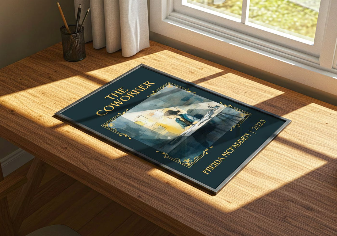 The Coworker Classic Book Art Print by Freida McFadden – print on a sunlit desk