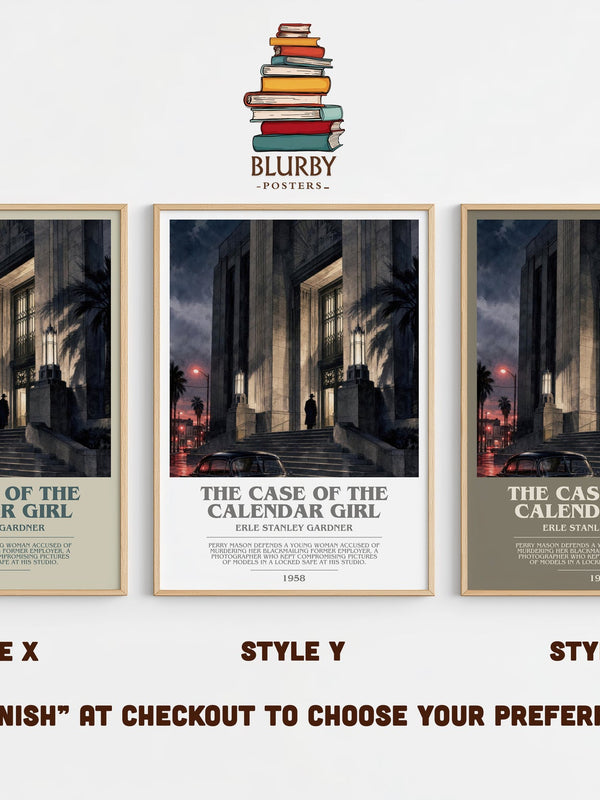 The Case Of The Calendar Girl bookish print in frame leaning in hallway – mystery wall art