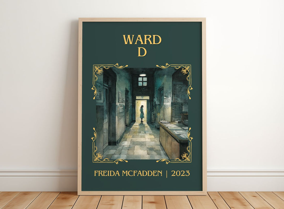 Ward D Classic Book Art Print by Freida McFadden – framed print leaning on a wooden floor