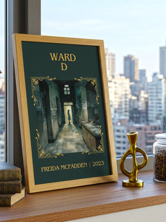 Ward D Classic Book Art Print by Freida McFadden – framed print on a city-view windowsill