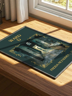 Ward D Classic Book Art Print by Freida McFadden – print on a sunlit desk