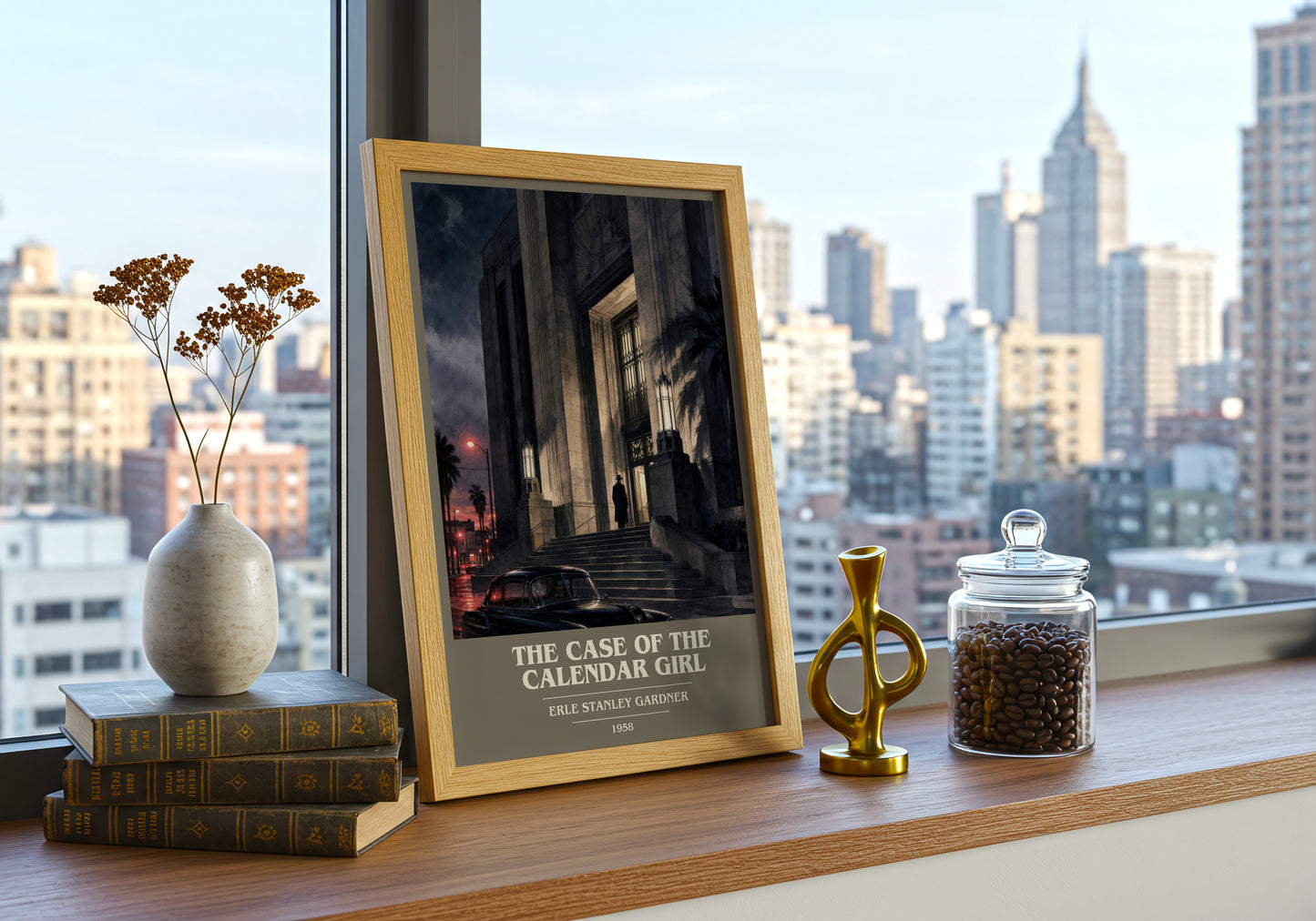The Case Of The Calendar Girl book cover print framed by window – literary home decor