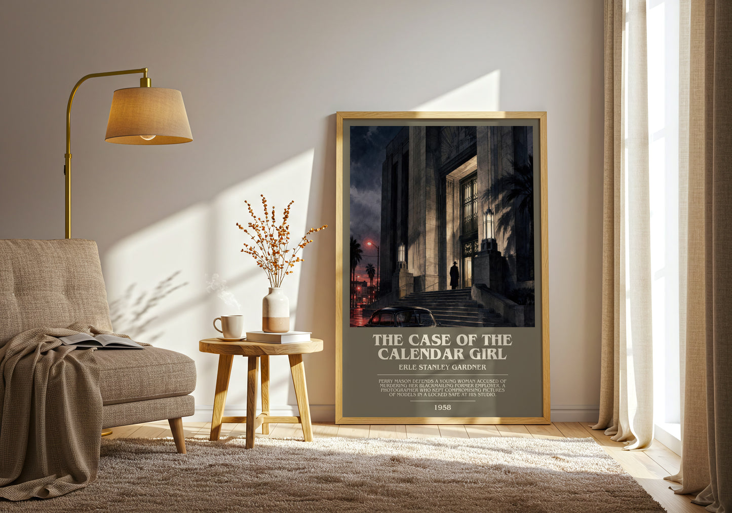 The Case Of The Calendar Girl bookish print on bookshelf – Erle Stanley Gardner fan gift