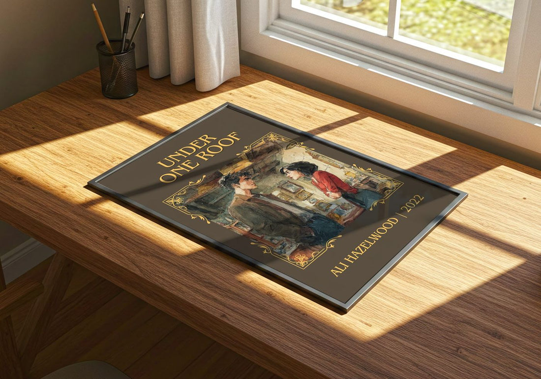 Under One Roof Classic Book Art Print by Ali Hazelwood – print on a sunlit desk