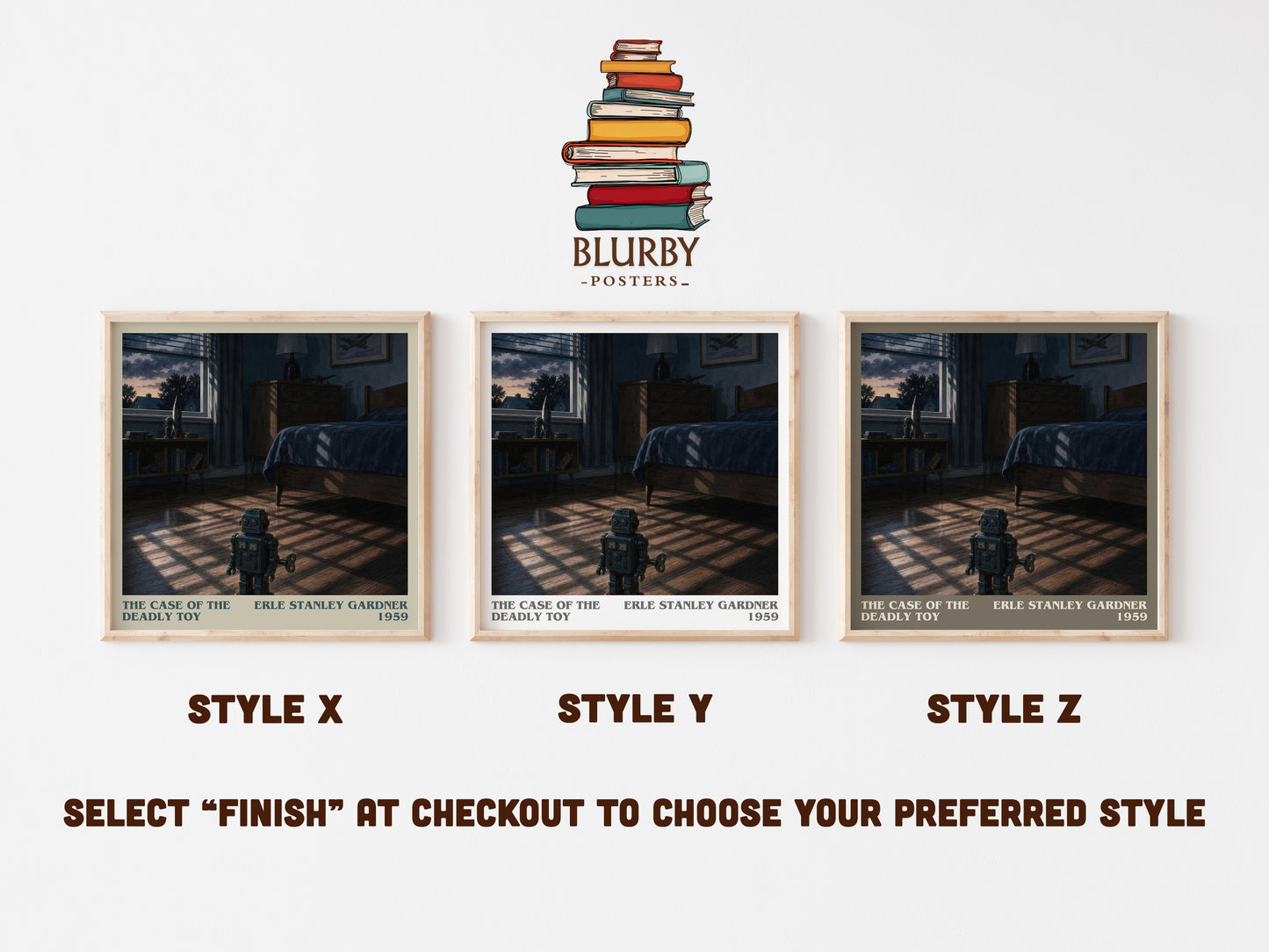The Case Of The Deadly Toy literary print in frame leaning in hallway – mystery wall art