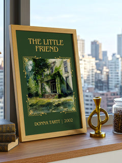 The Little Friend Classic Book Art Print by Donna Tartt – framed print on a city-view windowsill