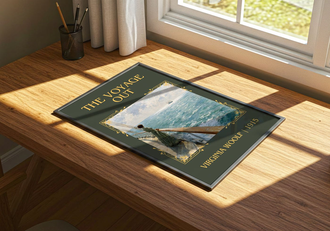 The Voyage Out Classic Book Art Print by Virginia Woolf – print on a sunlit desk