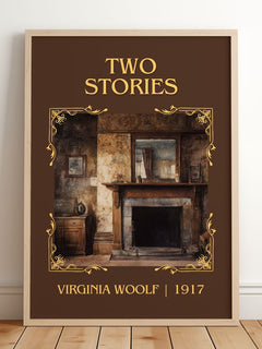 Two Stories Classic Book Art Print by Virginia Woolf – framed print leaning on a wooden floor