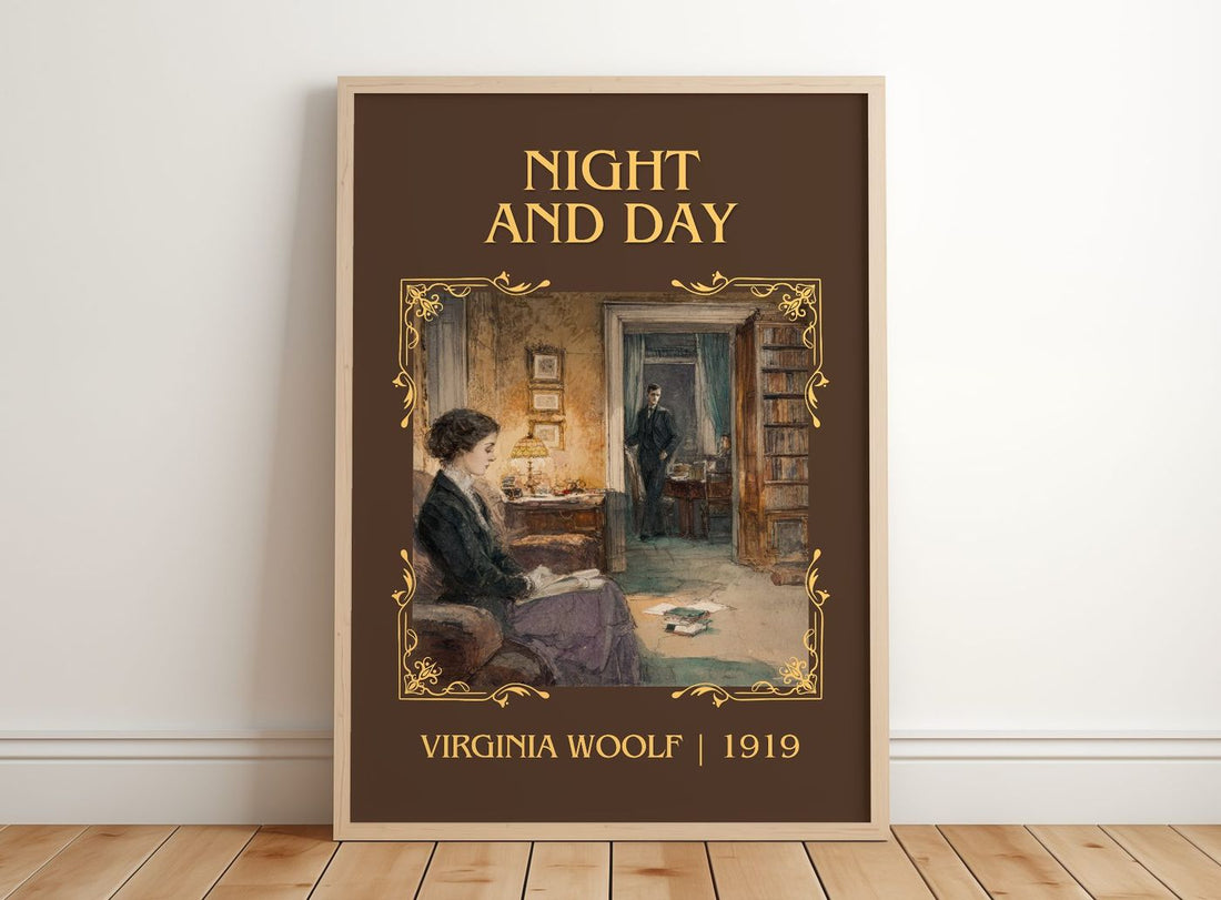 Night And Day Classic Book Art Print by Virginia Woolf – framed print leaning on a wooden floor