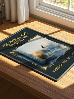 Monday Or Tuesday Classic Book Art Print by Virginia Woolf – print on a sunlit desk