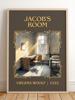 Jacob'S Room Classic Book Art Print by Virginia Woolf – framed print leaning on a wooden floor