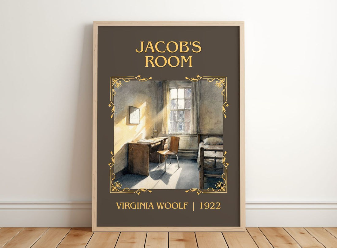 Jacob'S Room Classic Book Art Print by Virginia Woolf – framed print leaning on a wooden floor