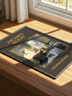 Jacob'S Room Classic Book Art Print by Virginia Woolf – print on a sunlit desk