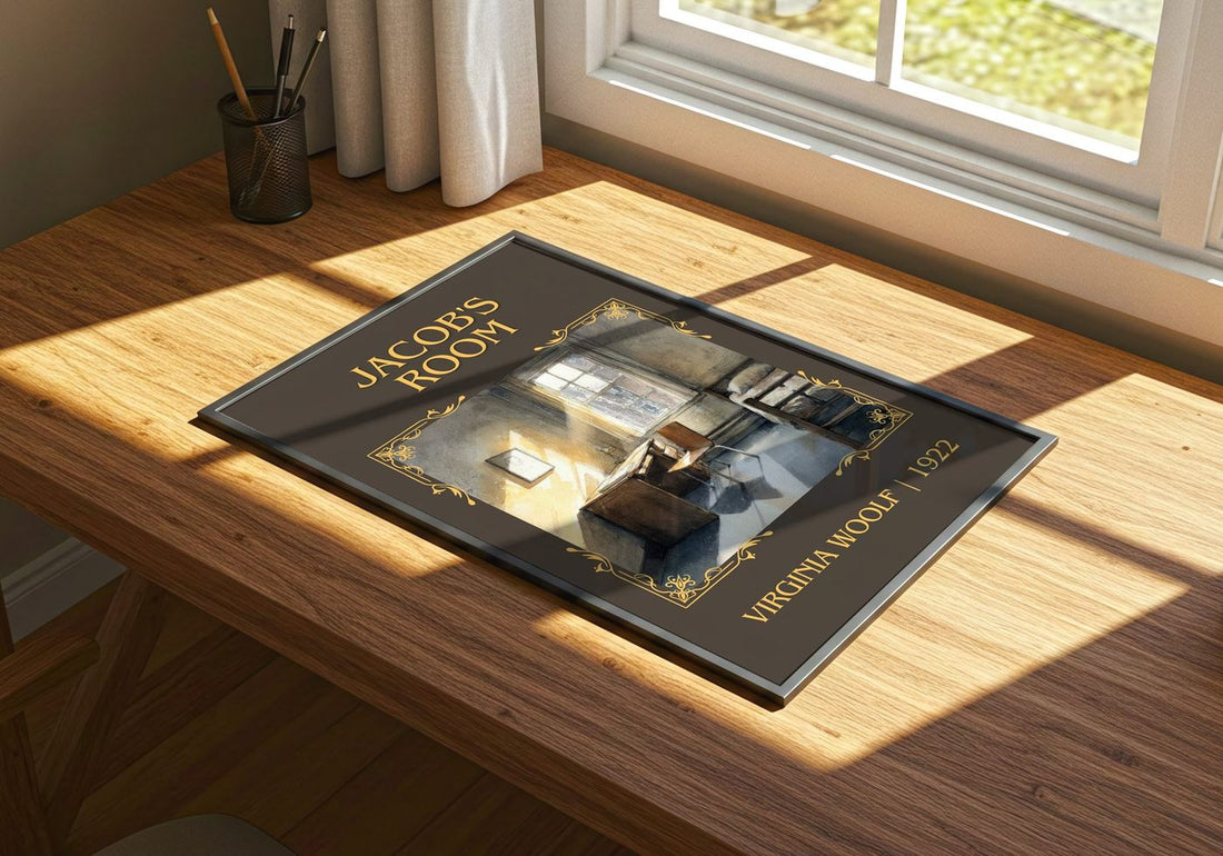 Jacob'S Room Classic Book Art Print by Virginia Woolf – print on a sunlit desk