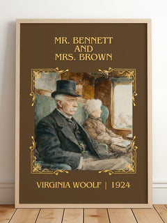 Mr. Bennett And Mrs. Brown Classic Book Art Print by Virginia Woolf – framed print leaning on a wooden floor