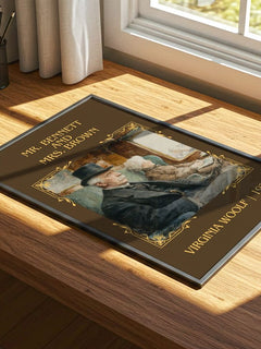 Mr. Bennett And Mrs. Brown Classic Book Art Print by Virginia Woolf – print on a sunlit desk