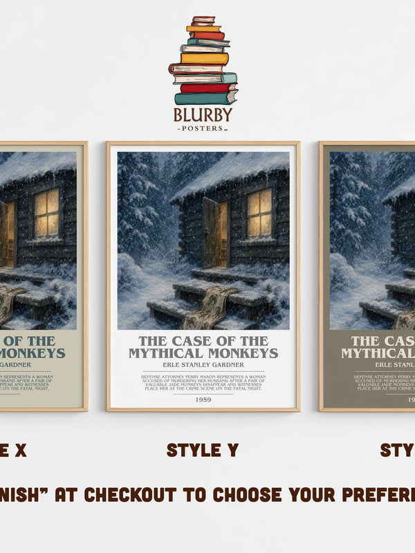 The Case Of The Mythical Monkeys bookish print in frame leaning in hallway – mystery wall art