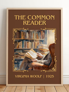 The Common Reader Classic Book Art Print by Virginia Woolf – framed print leaning on a wooden floor